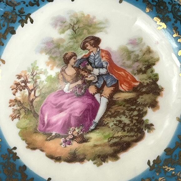 Limoges La Reine Porcelain Small Plate Teal Blue Surround The Proposal Scene - Picture 4 of 6